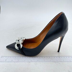 FSJ Black Stiletto High Heels Pumps Pointed Toe Metal Chain Decor Formal Shoes
